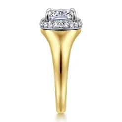 Clearance Gabriel & Co. Fillipa - 14K White-Yellow Gold Elongated Cushion Double Halo Diamond Engagement Ring