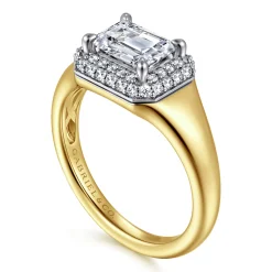 Best Gabriel & Co. Fillipa - 14K White-Yellow Gold Emerald Cut Double Halo Diamond Engagement Ring