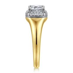 Best Gabriel & Co. Fillipa - 14K White-Yellow Gold Emerald Cut Double Halo Diamond Engagement Ring