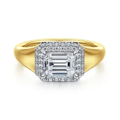 Best Gabriel & Co. Fillipa - 14K White-Yellow Gold Emerald Cut Double Halo Diamond Engagement Ring