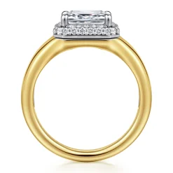 Best Gabriel & Co. Fillipa - 14K White-Yellow Gold Emerald Cut Double Halo Diamond Engagement Ring