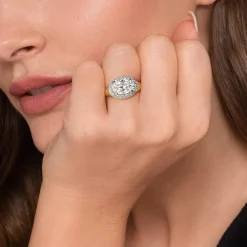 Clearance Gabriel & Co. Fillipa - 14K White-Yellow Gold Oval Double Halo Diamond Engagement Ring