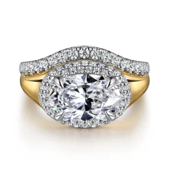 Clearance Gabriel & Co. Fillipa - 14K White-Yellow Gold Oval Double Halo Diamond Engagement Ring