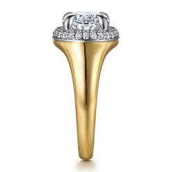 Clearance Gabriel & Co. Fillipa - 14K White-Yellow Gold Oval Double Halo Diamond Engagement Ring