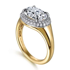 Clearance Gabriel & Co. Fillipa - 14K White-Yellow Gold Oval Double Halo Diamond Engagement Ring