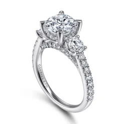 Gabriel & Co. Finian - 18K White Gold Round 3 Stone Diamond Engagement Ring