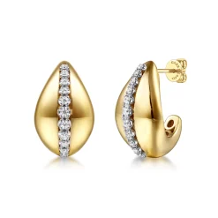 Gabriel & Co. Fiora - 14K White Yellow Gold Diamond J Hoop Earrings