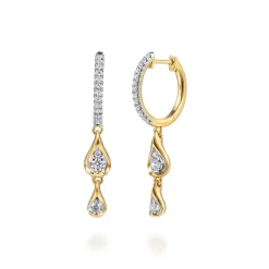New Gabriel & Co. Fiora - 14K White Yellow Gold Diamond Huggie Drop Earrings