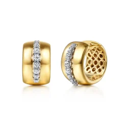 Best Gabriel & Co. Fiora - 14K White Yellow Gold Diamond Huggie Earrings
