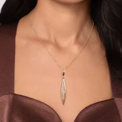 Best Gabriel & Co. Fiora - 14K White Yellow Gold Diamond Bullet Drop Necklace