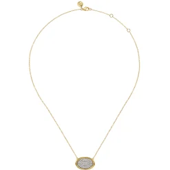 Clearance Gabriel & Co. Fiora - 14K White Yellow Gold Pave Diamond Horizontal Oval Pendant Necklace