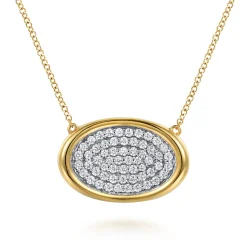 Clearance Gabriel & Co. Fiora - 14K White Yellow Gold Pave Diamond Horizontal Oval Pendant Necklace