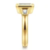 Best Gabriel & Co. Fiorenza - 14K Yellow Gold Emerald Cut Three Stone Bezel Set Diamond Engagement Ring