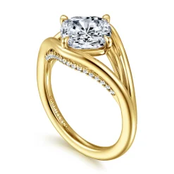 Gabriel & Co. Fiori - 14K Yellow Gold Split Shank Compass Prong Cushion Cut Diamond Engagement Ring