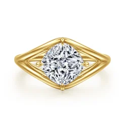 Gabriel & Co. Fiori - 14K Yellow Gold Split Shank Compass Prong Cushion Cut Diamond Engagement Ring
