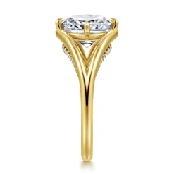 Gabriel & Co. Fiori - 14K Yellow Gold Split Shank Compass Prong Cushion Cut Diamond Engagement Ring