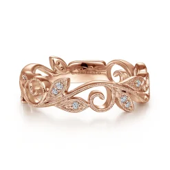 Gabriel & Co. Flora - 14K Rose Gold Scrolling Floral Diamond Stackable Ring