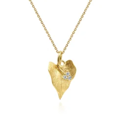 Gabriel & Co. Floral - 18 inch 14K Yellow Gold Diamond Leaf Pendant Necklace
