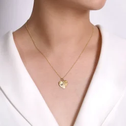 Discount Gabriel & Co. Floral - 18 inch 14K Yellow Gold Diamond Leaf Pendant Necklace