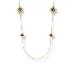 Outlet Gabriel & Co. Floral - 32 Inch 18K Yellow Gold Floral Station Necklace with Chrome Blue Enamel