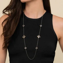 Outlet Gabriel & Co. Floral - 32 Inch 18K Yellow Gold Floral Station Necklace with Chrome Blue Enamel