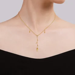 Hot Gabriel & Co. Floral - 18 inch 14K Yellow Gold Y Necklace with Leaf Drops and Center Diamond