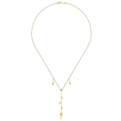 Hot Gabriel & Co. Floral - 18 inch 14K Yellow Gold Y Necklace with Leaf Drops and Center Diamond