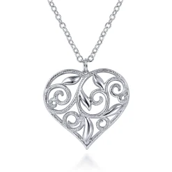 Discount Gabriel & Co. Floral - 30 inch 925 Sterling Silver Floral Inlay Heart Pendant Necklace
