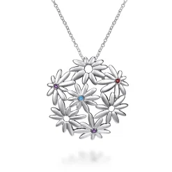 Discount Gabriel & Co. Floral - 18 inch 925 Sterling Silver Floral Blue Topaz and Garnet and Amethyst Pendant Necklace