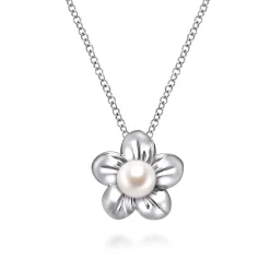 Gabriel & Co. Floral - 18 inch 925 Sterling Silver Pearl Flower Pendant Necklace