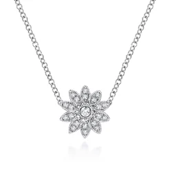 Best Gabriel & Co. Floral - 18 inch 925 Sterling Silver Round Floral White Sapphire Pendant Necklace