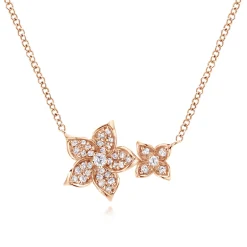 Gabriel & Co. Floral - 14K Rose Gold Double Pave Diamond Flower Necklace