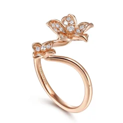 Best Gabriel & Co. Floral - 14K Rose Gold Floral Bypass Diamond Ring