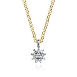 Discount Gabriel & Co. Floral - 14K White and Yellow Gold Diamond Flower Pendant Necklace