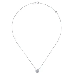 Discount Gabriel & Co. Floral - 14K White Gold Bezel Set Floral Diamond Pendant Necklace