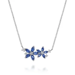 Hot Gabriel & Co. Floral - 14K White Gold Diamond and Marquise Sapphire Floral Pendant Necklace