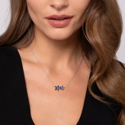 Hot Gabriel & Co. Floral - 14K White Gold Diamond and Marquise Sapphire Floral Pendant Necklace