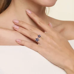 Discount Gabriel & Co. Floral - 14K White Gold Diamond and Marquise Sapphire Flower Open Ring