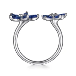 Discount Gabriel & Co. Floral - 14K White Gold Diamond and Marquise Sapphire Flower Open Ring