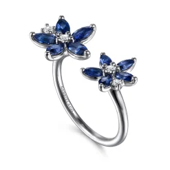 Discount Gabriel & Co. Floral - 14K White Gold Diamond and Marquise Sapphire Flower Open Ring