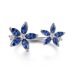 Discount Gabriel & Co. Floral - 14K White Gold Diamond and Marquise Sapphire Flower Open Ring