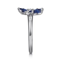 Discount Gabriel & Co. Floral - 14K White Gold Diamond and Marquise Sapphire Flower Open Ring