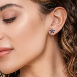Discount Gabriel & Co. Floral - 14K White Gold Diamond and Marquise Sapphire Flower Stud Earrings