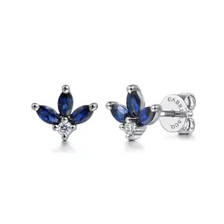 Gabriel & Co. Floral - 14K White Gold Diamond and Sapphire Stud Earrings