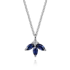 Online Gabriel & Co. Floral - 14K White Gold Diamond and Sapphire Pendant Necklace