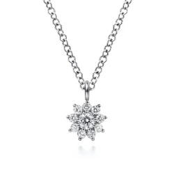 New Gabriel & Co. Floral - 14K White Gold Diamond Flower Pendant Necklace