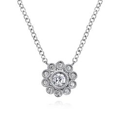 Sale Gabriel & Co. Floral - 14K White Gold Diamond Flower Pendant Necklace