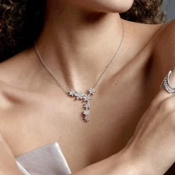 Clearance Gabriel & Co. Floral - 18K White Gold Diamond Floral Y Knots Necklace