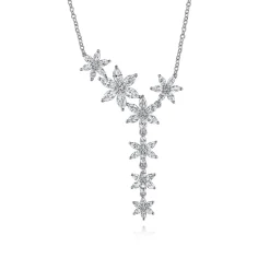 Clearance Gabriel & Co. Floral - 18K White Gold Diamond Floral Y Knots Necklace