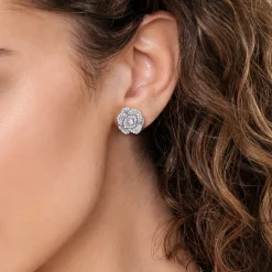 Sale Gabriel & Co. Floral - 14K White Gold Diamond Floral Stud Earrings